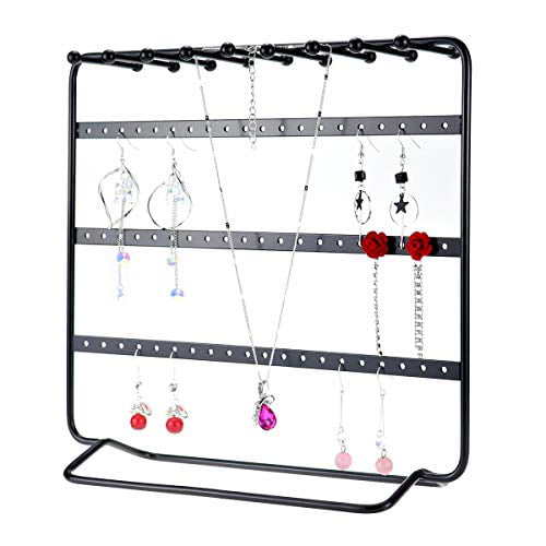 LEORISO Jewelry Stand Beautiful Necklaces Holder& Bracelets Display Black Jewelry Organizer 4-Tier Metal Earrings Organizer