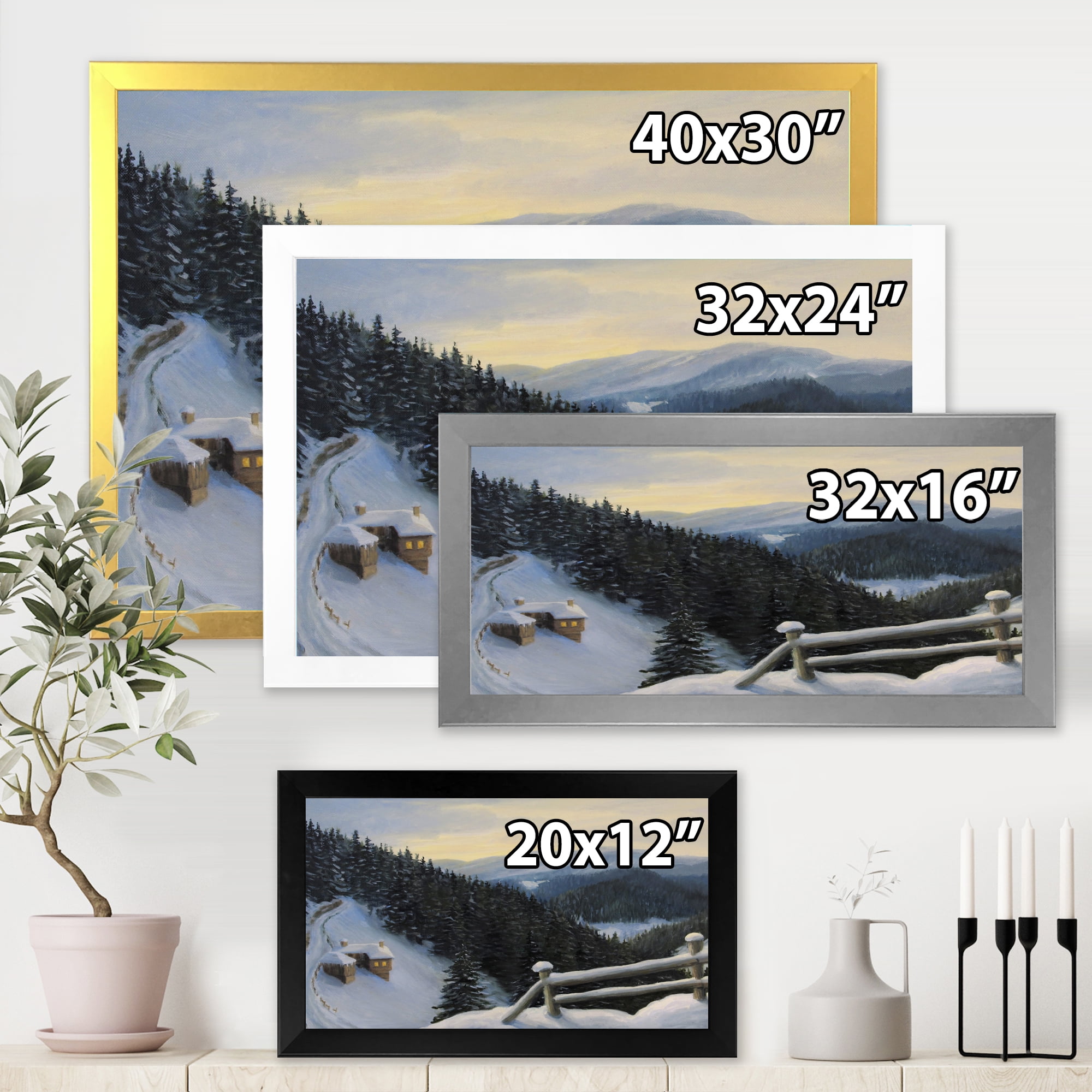 Designart 'View On Snowy Mountain Tops At Evening Glow' Traditional Framed Art Print