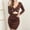 Coffee, variant on Bodycon Dress, Long Sleeve V Neck Hollow Out Dress for Women, Solid Color Milk Silk Polyester, Figure Flattering Casual and Date Night Dress