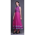 thumbnail image 3 of Bimba Robe Anarkali à Col Mandarin pour Femmes Imprimé Damas Fuchsia Rose Kurta Ethnique Indienne X-Small, 3 of 6