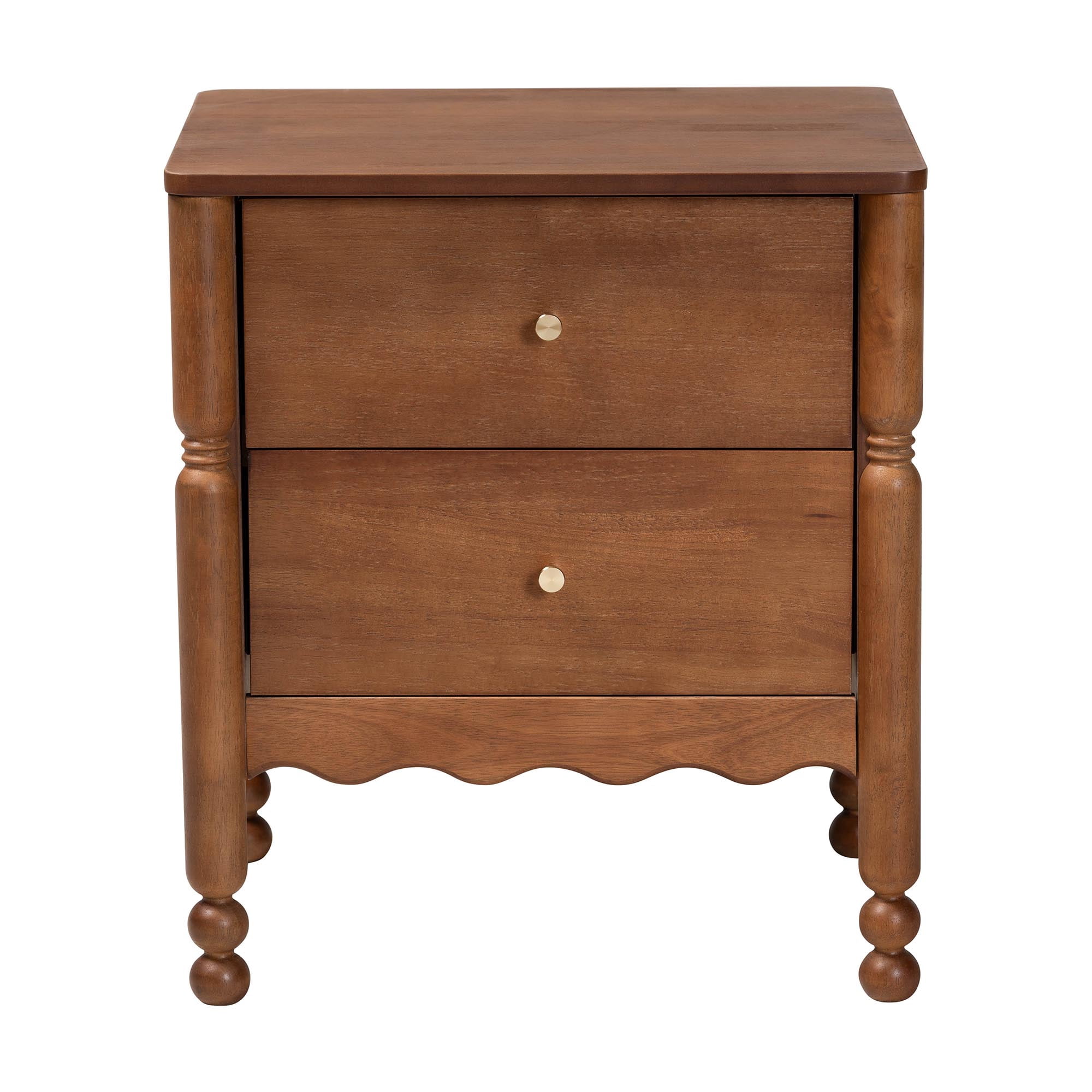 Baxton Studio Hoffman Modern Farmhouse Nightstand, 2-Drawer, Walnut Brown