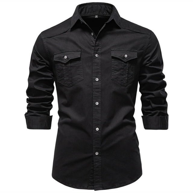 pstuiky Camisas de manga larga abrigadas para hombre, Blusa informal de manga larga con botones y parches lisos para hombre top de hombre m