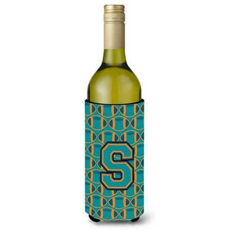 

Carolines Treasures CJ1063-SLITERK Letter S Football Aqua Orange and Marine Blue Wine Bottle Beverage Insulator Hugger