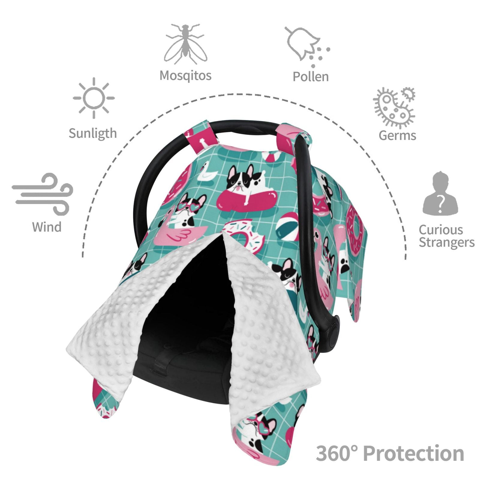 Car Seat Cover Baby - Swimming Bulldog Breathable Infant Car Seat Cover for Baby Carseat, Lightweight Comfort Baby Essentials Must Haves Newborn Stuff for Girl Boy