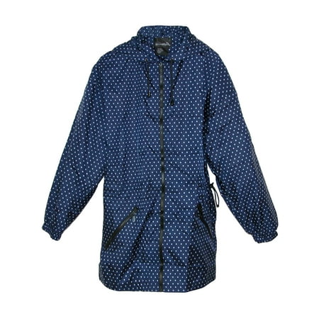 Navy Dot - Size S/M-4/6 Womens Packable Fashion Bitty Dot Print Anorak Rain Jacket, Navy