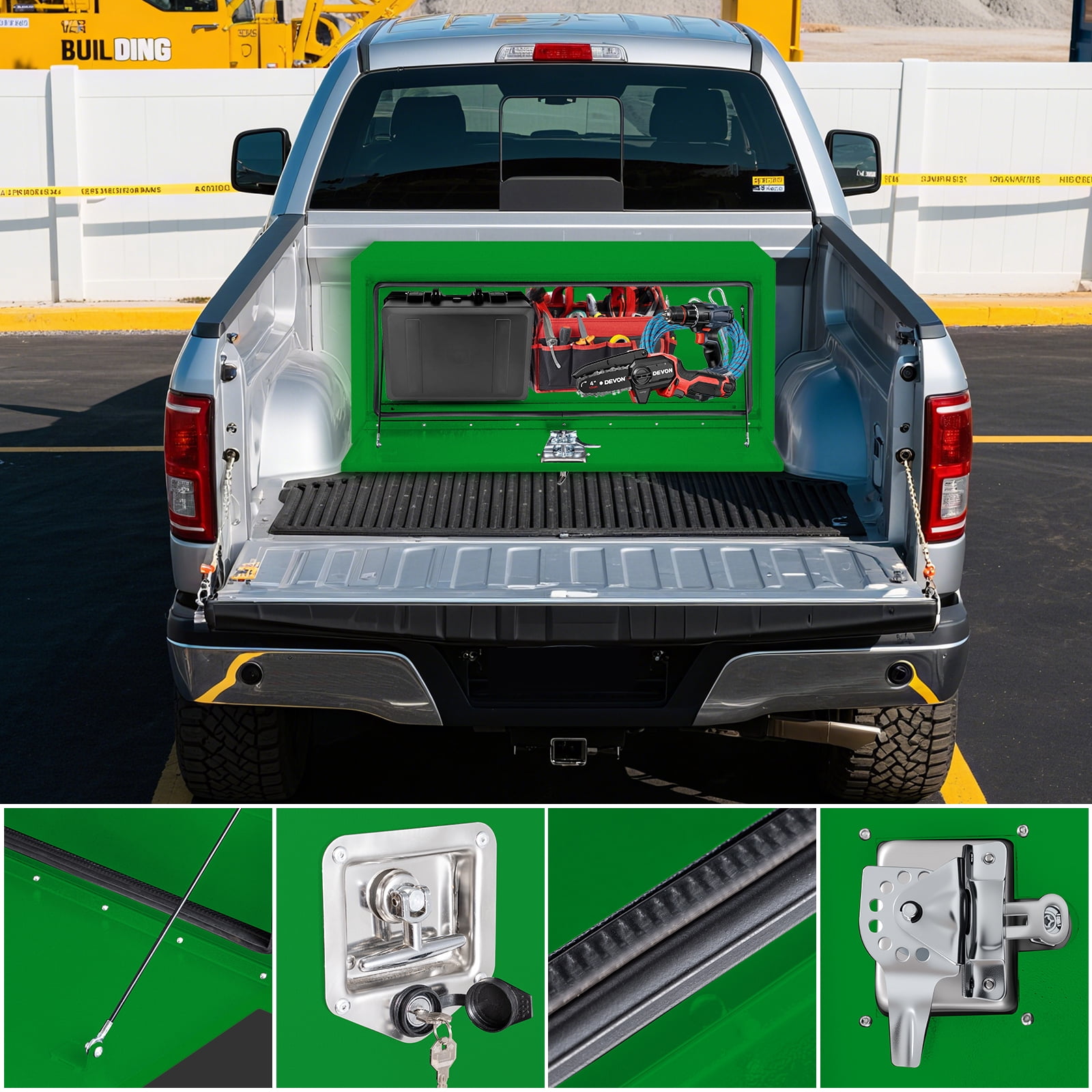 24x14x16 Inch Steel Lockable Waterproof Heavy-Duty Underbody Truck Tool Box for Tools, Under Truck Mounted Space-Saving Design, Green