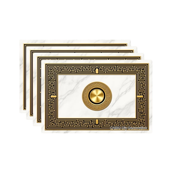 Joocar Marble And Gold Greek Key Pattern Table Mats Set Of 4 For Home Kitchen Table Decor 12x18 inch