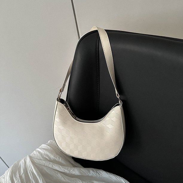 Rhombic Lattice Underarm Bags Casual Crescent Shoulder Bag para viajes (blanco)