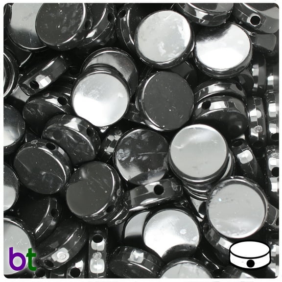BeadTin Black Opaque 13mm Coin Plastic Beads (150pcs)