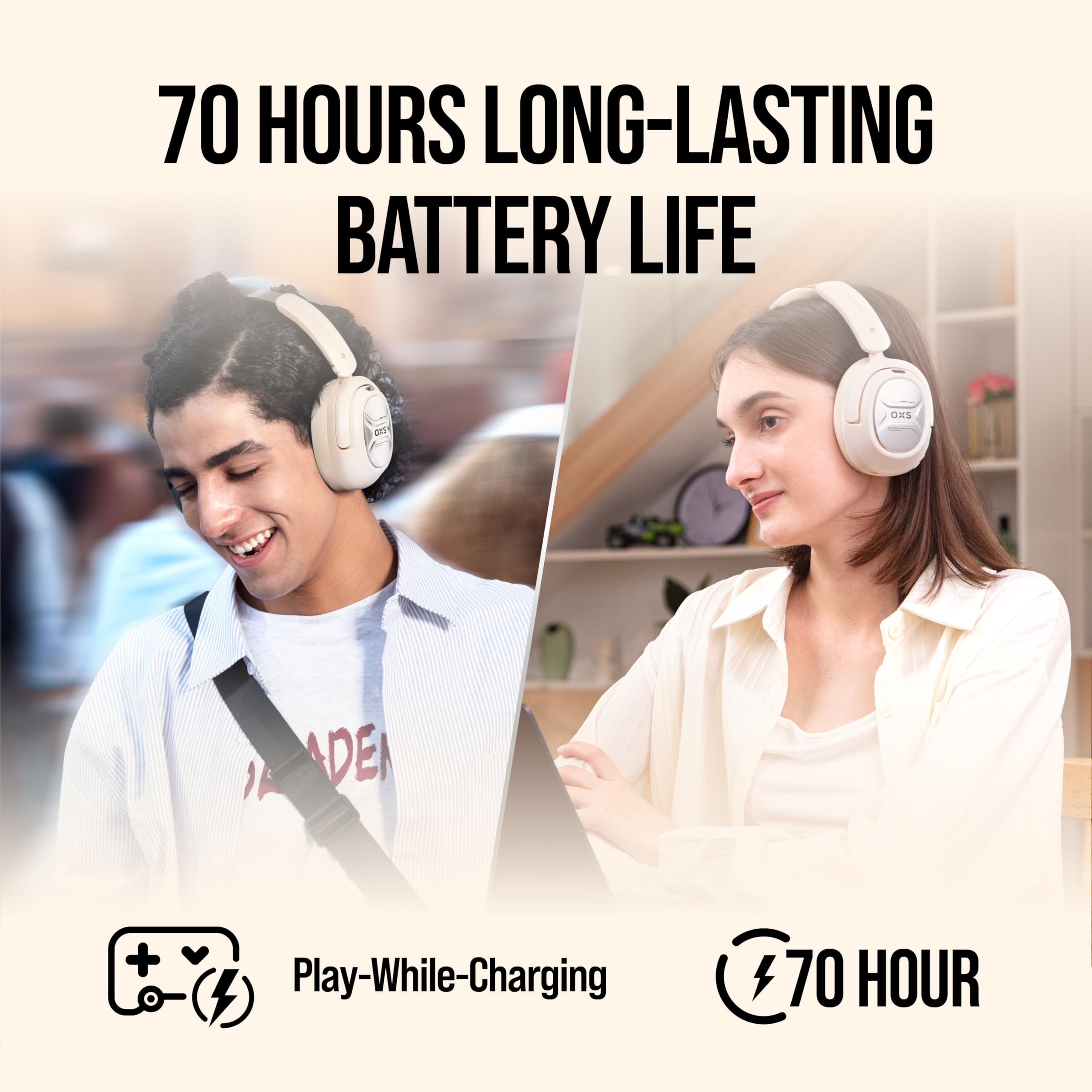 OXS Storm A2 Wireless Gaming Headset, Active Noise Cancellation, Over Ear Headphone with Mic, Bluetooth 5.4 & 2.4GHz Low Latency, Dual EQ Modes, 70H Playtime, for PC, Switch, PS4, PS5, Mobile, White