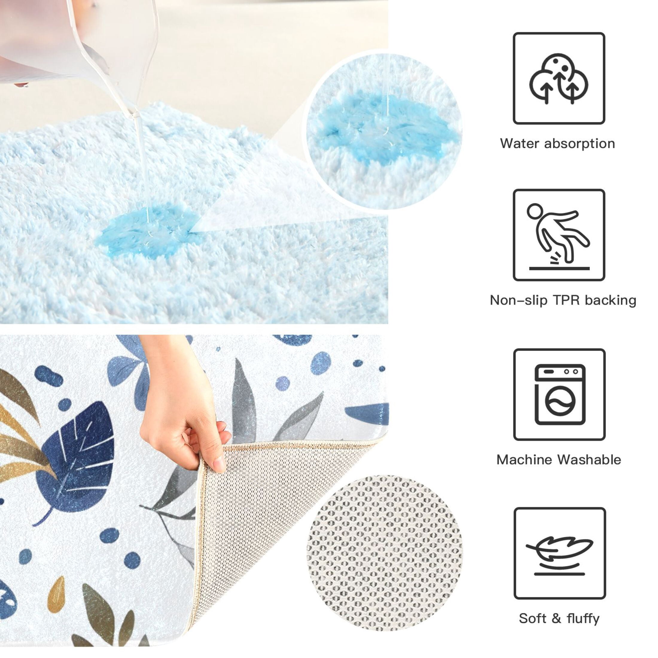 Toilet Rug Set Non-Slip Bathroom Rugs Soft Plush Machine Washable Contour Bath Mat Turtle with Seaweed 24x20/24x16