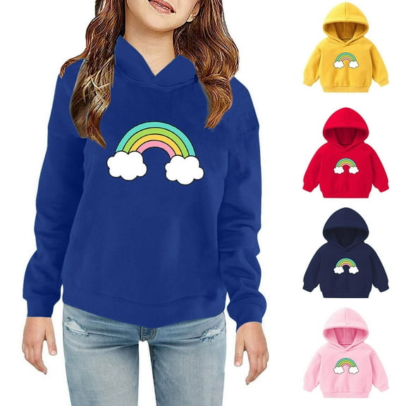 Uxgjfwu Toddler Sweatshirt Long Sleeve Hooded Tops Rainbow Print Hoodie Shirts Kids Sweatshirt Casual Hoodie Pullover Shirts