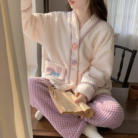 

Cartoon Sanrio Pachacco Soft Coral Velvet Pajamas Kuromi Winter Leisure Comfortable Plush Sleepwear Woman Cute Household Clothes