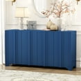 thumbnail image 2 of Blue Accent Cabinet, TUANLUO Buffet Sideboard with Linear Design, Storage Cabinet with 4 Doors, Wood Accent Cabinet with Adjustable Shelves for Kitchen Dining Room Living Room, 2 of 10