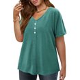 thumbnail image 5 of FAIWAD Plus Size Tops for Women Summer V Neck Roll Short Sleeve Trendy Button Down Shirts Casual Loose Basic T Shirts, 5 of 9
