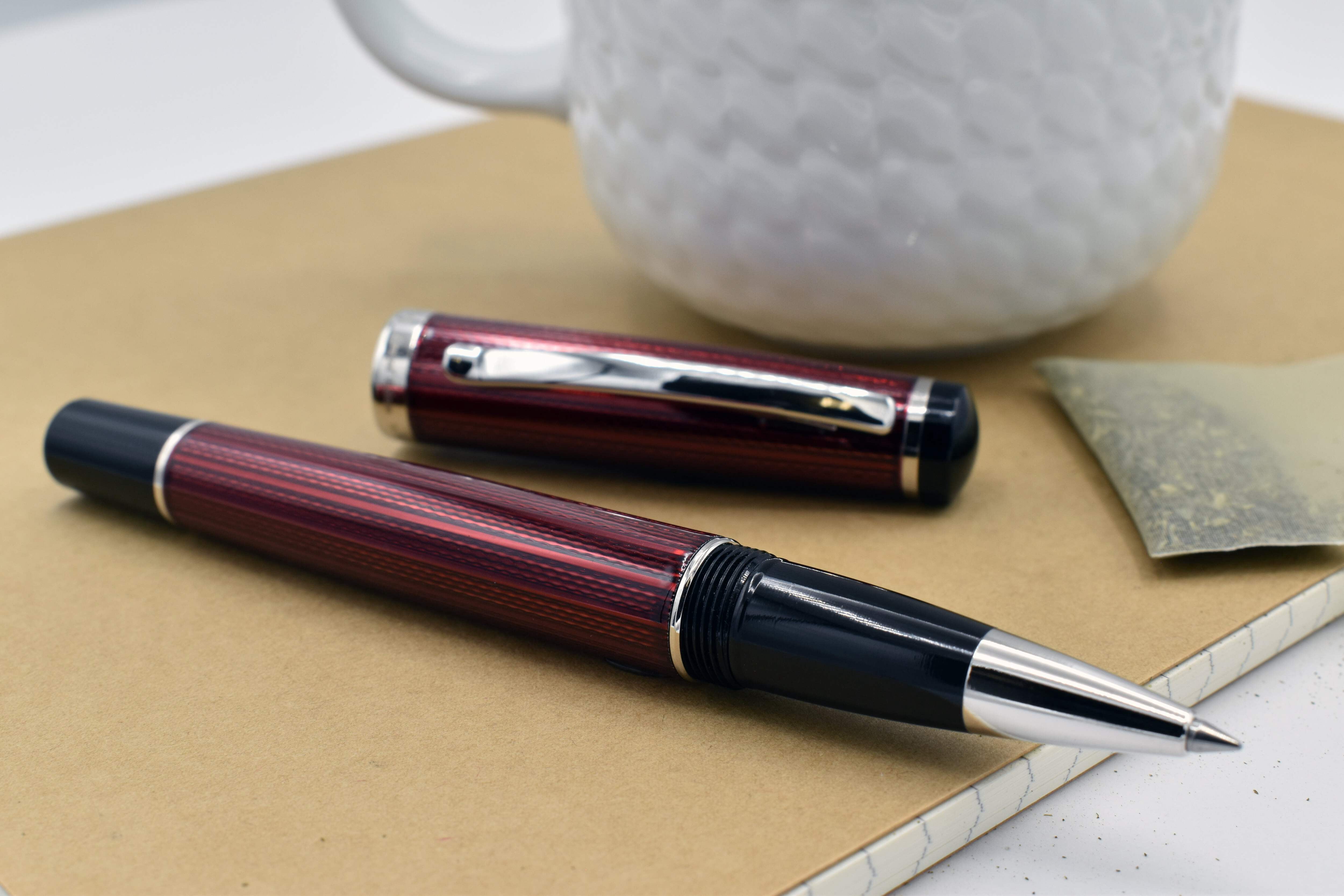 Xezo Xezo Incognito™ Diamond-Cut Lacquered Brass Rollerball Pen - Burgundy Red