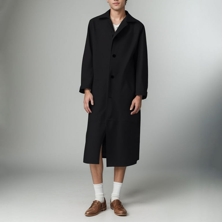 KIHOUT Men's Vintage Long Faux Leather Trench Coat Classic