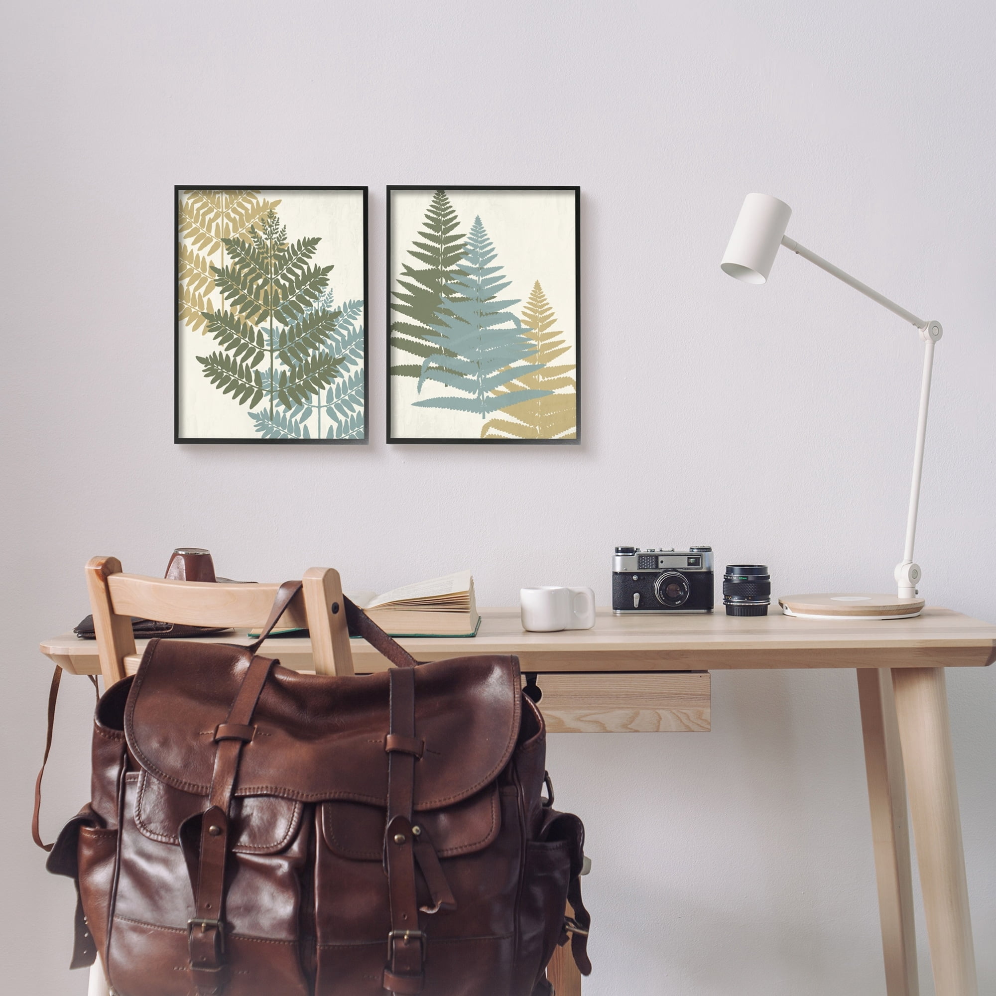 Stupell Industries Layered Fern Plants Botanical Leaves Muted Tones Graphic Art Black Framed Art Print Wall Art, Set of 2, Design by Kim Allen