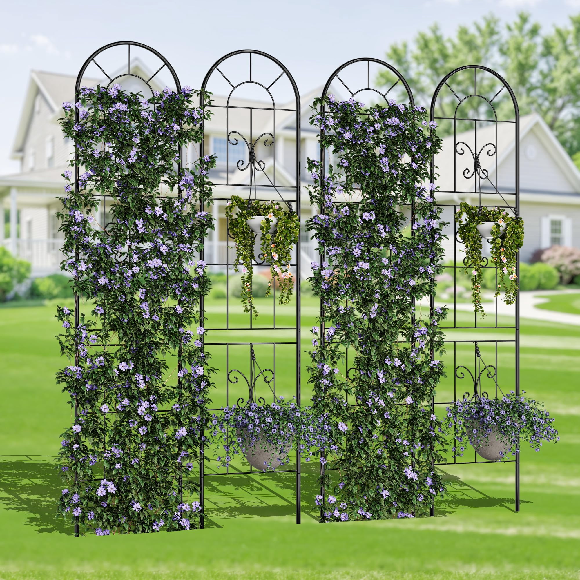Goldensoil 4-Pack Iron Garden Trellis - 55"x11.8" Climbing Plants Trellis Fence for Outdoor Decor