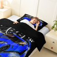 thumbnail image 4 of Castle Fairy Retro Racing Car Twin Comforter Sets 3-Piece for Boys, Checkered Flag Design Bedding Set for Bedroom, Blue Black,Black Reversible, 4 of 6