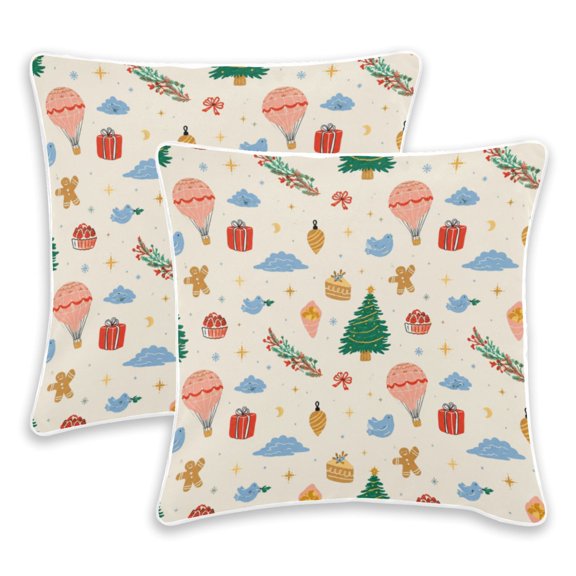 2 Pack Pillow Covers Xmas Doodle Printed Decorative Pillow Case with Hidden Zipper, (No Pillow Insert)
