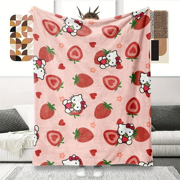 Funny Cartoon Hello Kitty Printed Plush Blanket - Super Soft and Comfortable in All Seasons, Suitable for Sofa, Bed, Office and Travel