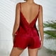 thumbnail image 2 of Conjunto de pijama sexy con cuello en V y encaje para mujer: conjunto de pantalones cortos de color liso, material de poliéster, tallas S-XXL, dos piezas (top y pantalones), 2 of 3