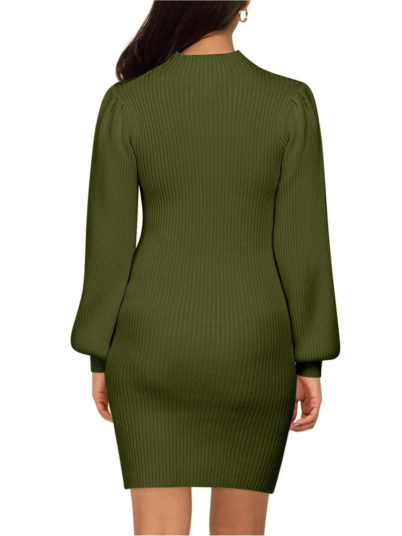 Popoship Maternity Sweater Dress for Pregnant Women Turtleneck Puff Sleeve Knit Slim Fit Bodycon Mini Dress, Women's, Size: Small, Green