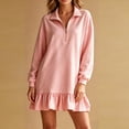 thumbnail image 2 of Levmjia Women's Dress Long Sleeve Polo Collar Quarter Zip Sweater Dress Casual Loose Fit Ruffle Hem Mini Dress Solid Color Fall Winter Dresses, 2 of 6