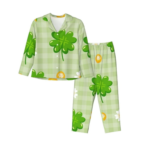 Fotbe St Patrick's Day11 Conjunto de Pijama de Manga Larga para Mujer con Estampado, Ropa de Dormir de 2 Piezas, Conjunto de Casa Suave y Cómodo con Bolsillos-XX-Large
