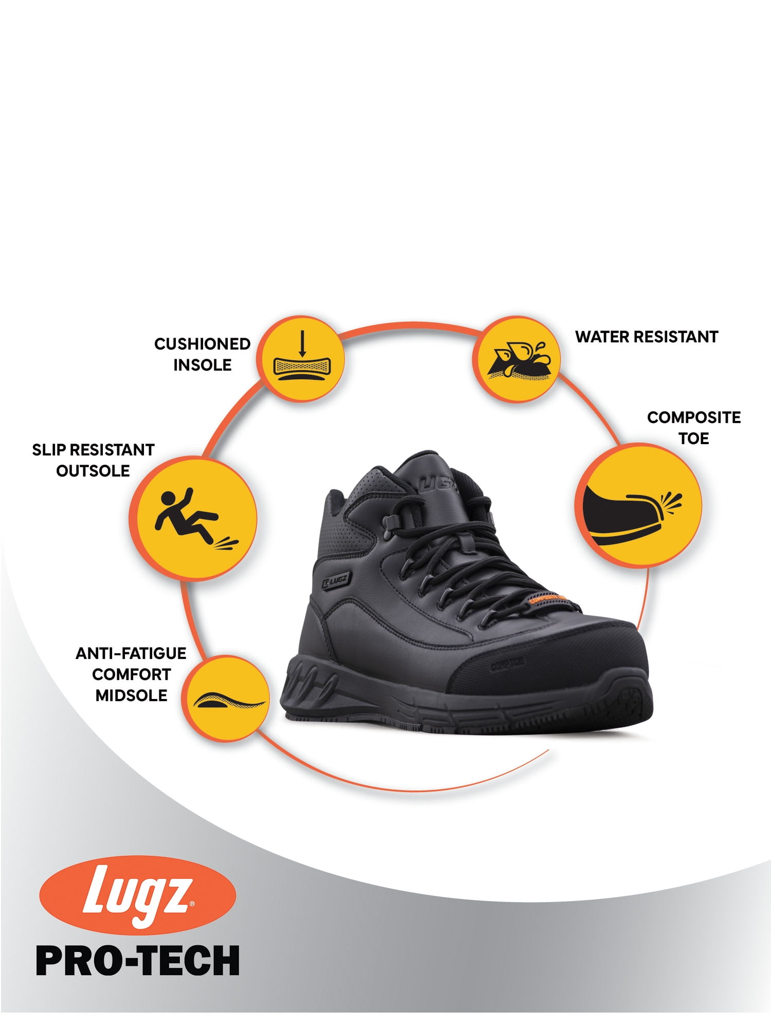 Lugz Work Men's Composite Toe Slip and Water Resistant Anti-Fatigue Swifter Work Shoes, Wide Available