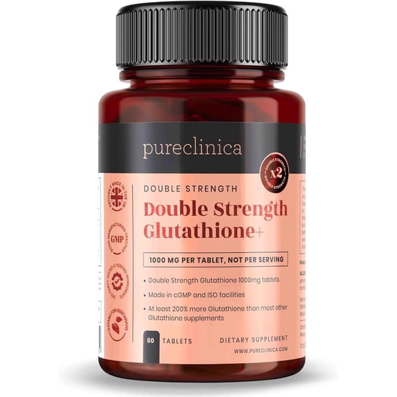 PureClinica Glutathione 1000mg – 60 Tablets – 500mg Reduced Glutathione with Alpha Lipoic Acid & Vitamin C – Antioxidant & Cellular Health Support