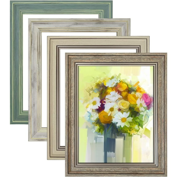 EnjinZZ 8x10 Picture Frame Set of 4, Rustic Farmhouse Picture Frames for Table or Wall Hanging