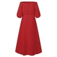 thumbnail image 4 of Celmia Women Vocation Off Shoulder Lantern Sleeves Buttons Open Split Long Dress, 4 of 6