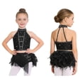 thumbnail image 7 of Doomiva Kids Girls Rhinestone Dance Crop Top and Tassel Feather Briefs Skirt 2 Piece Ballet Gym Latin Jazz Dance Outfit Black 14, 7 of 7