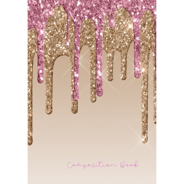 Composition Book Rose Gold Dripping Glitter Blank Lined Paper For 