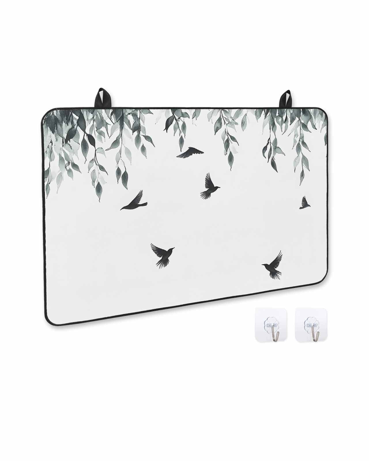 nqOlkjepod Large Induction Cooktop Protector Mat 36"x21", Leaf Bird Stove Top Covers for Electric Stove, Vine Watercolor Plant Country Style Branch Stove Burner Cover Mats, Glass Top Stove Cover