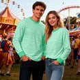 thumbnail image 5 of Striped Long Sleeve Crew Neck T Shirt Casual Print Tee Soft Breathable Daily Wear Top Mint Green L, 5 of 5