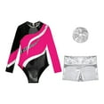 thumbnail image 3 of YONGHS Kids Girls Rhinestone Gymnastic Dance Leotard Tumbling Bodysuit with Shorts Scrunchies Set Hot Pink 10, 3 of 7