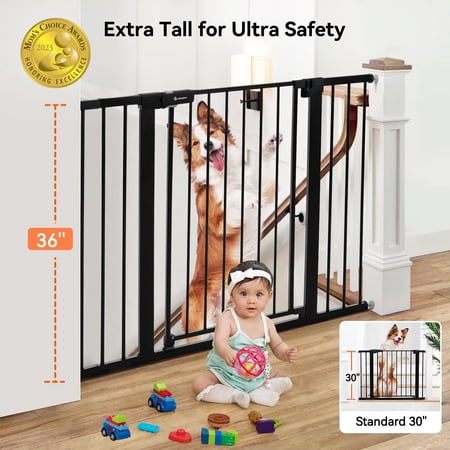 COMOMY 36 Extra Tall Baby Gate for Stairs Doorways, Fits Openings 29.5 to 48.8 Wide, Auto Close Extra Wide Dog Gate for House, Pressure Mounted Easy Walk Through Pet Gate with Door,