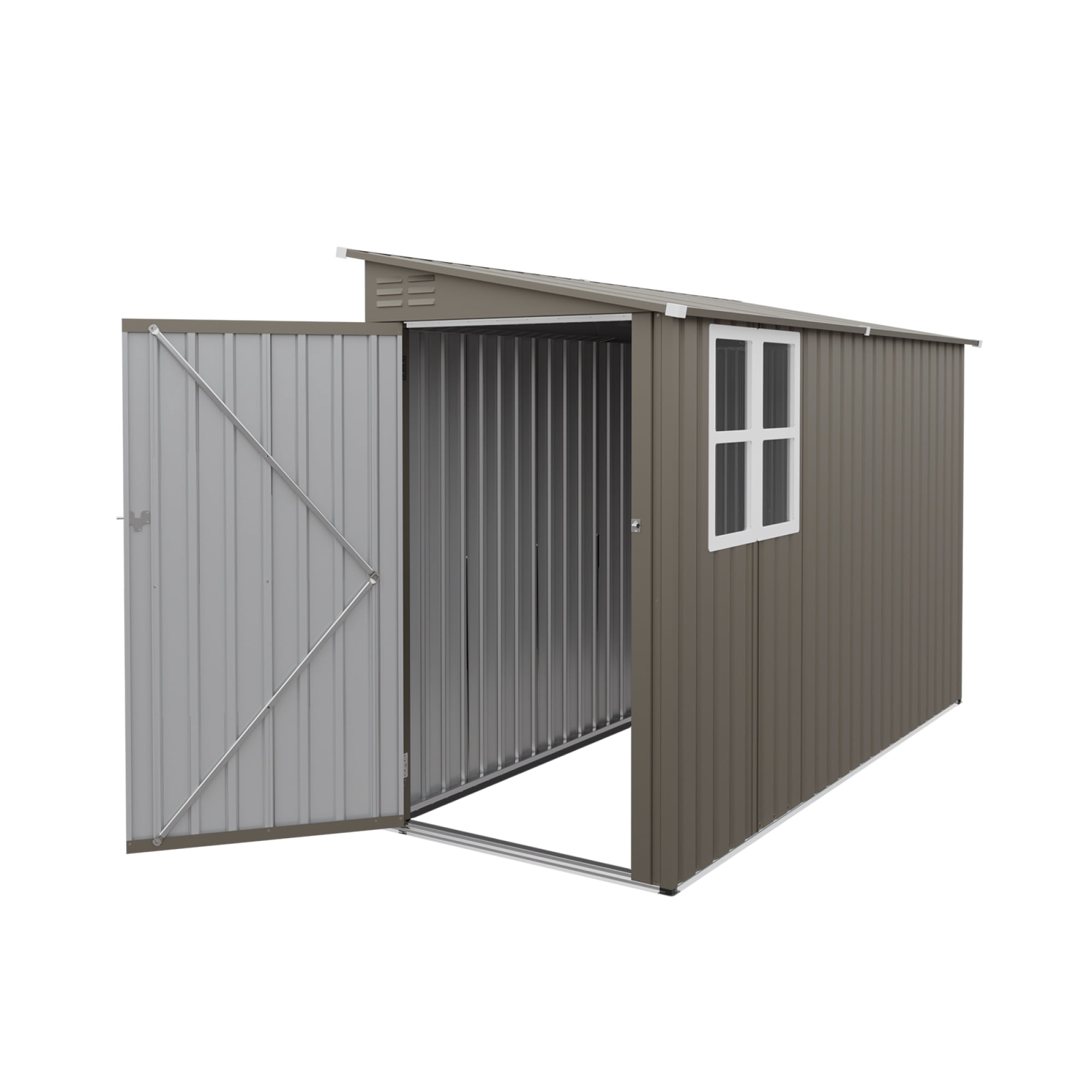 Leumius 4x9FT Olive Grey Outdoor Metal Storage Shed, Galvanized Thick Frame Color Steel Tool House with Light-transmitting Window for Backyard, Patio, Lawn