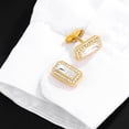 thumbnail image 2 of Gemelos de cristal cuadrado dorado para hombre con circonita transparente, 2 of 3