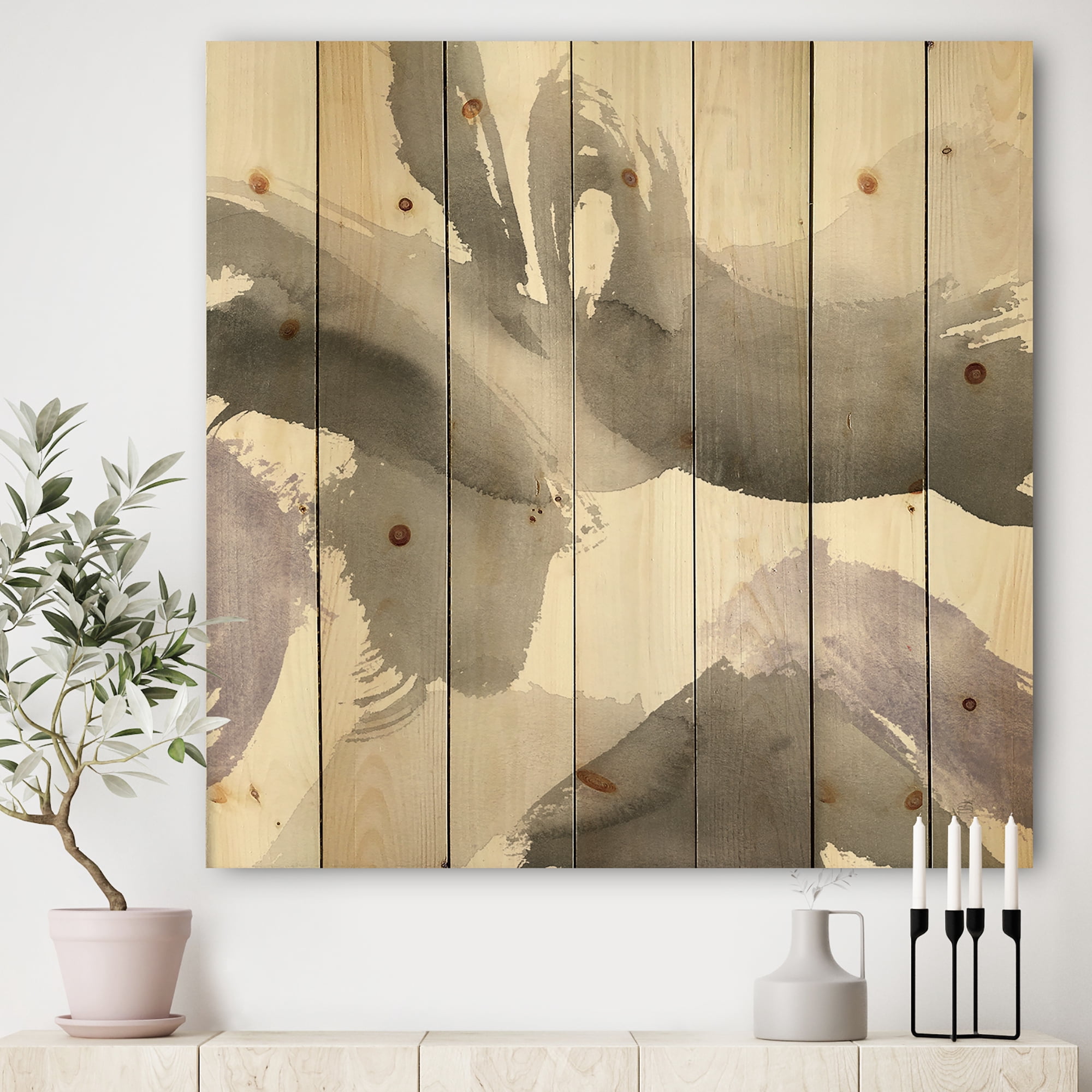 Designart 'Geometric Minimal Gesture IV' Transitional Print on Natural Pine Wood