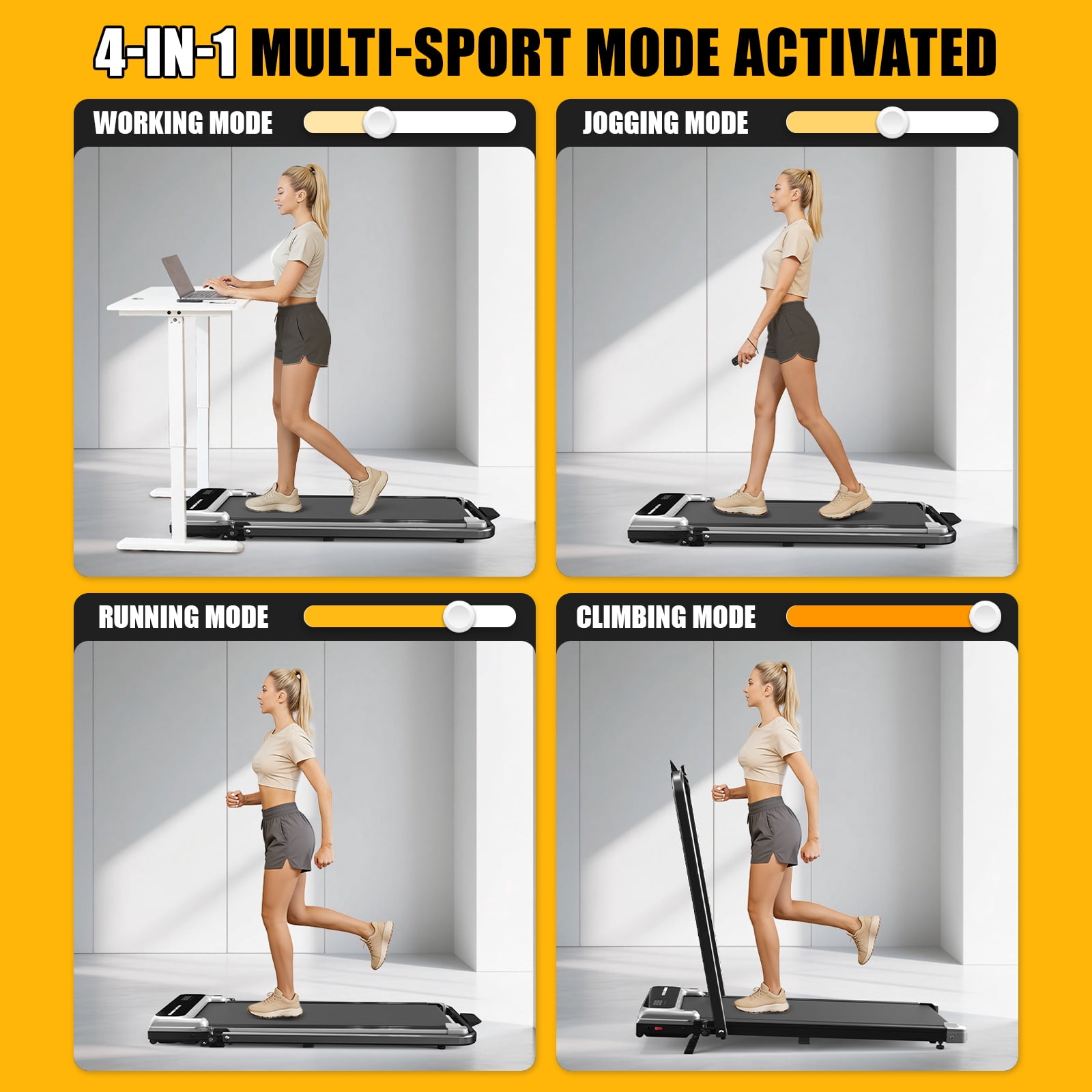 ASoopher Foldable Walking Pad with Incline and Handle Bar, Small Portable Treadmill, for Home and Office，2.5 HP Under Desk Treadmills, 0.6-3.8 MPH, Grey