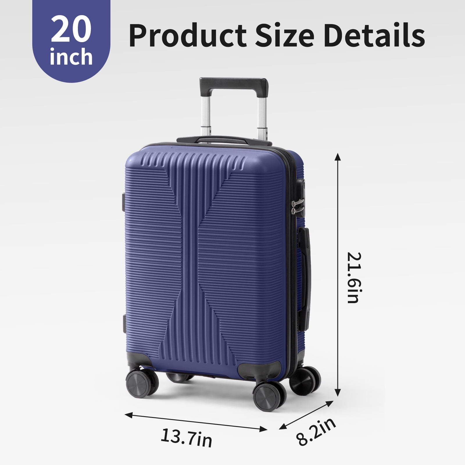 Ktaxon 20 Inch Carry-on Luggage Hardside Suitcase with 360° Spinner Wheels, Lightweight Unbreakable Travel Luggage, Blue
