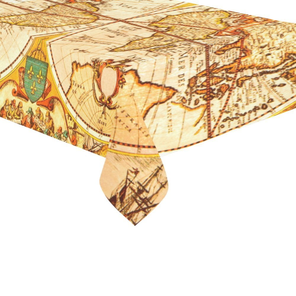 MYPOP Vintage World Map Tablecloth Set 60x104 Inches Watercolor Globe Art Bright Color