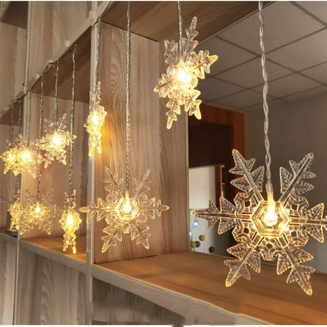 Snowflakes LED Curtain Lights Color Changing Snowflakes Fairy Lights, LED Snowflake Lights for Home, Church, Wedding, Birthday WARM-USB