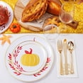 thumbnail image 4 of 175PCS Thanksgiving Plastic Plates - Thanksgiving Disposable Dinnerware Set - Fall Pumpkin Plates for 25 Guests Include 50 Gold Plates, 75Silverware, 25Cups, 25Napkins for Friendsgiving Party, 4 of 9
