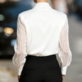 thumbnail image 3 of MORTTIC Women's Elegant Satin Blouse - Classic Lapel Collar Sheer Long Sleeves Button-Down Shirt for Office White，L, 3 of 4