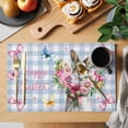 thumbnail image 2 of Easter Bunny Placemats Set of 8, Cute Rabbits Spring Daisy Flowers Blue Plaid Placemats for Dining Table, Place Mats for Kitchen Tabletop, Waterproof Wipeable Dining Table Mats Set, 2 of 9